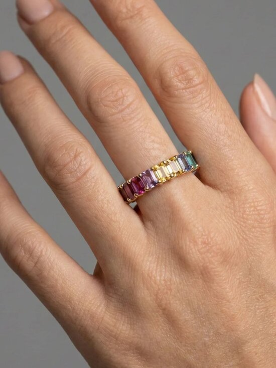 Multi Gemstone Wedding Band, Rainbow Eternity Band, Multi  Rainbow Multi-Gem 14K (18K Custom) Eternity Band Ring